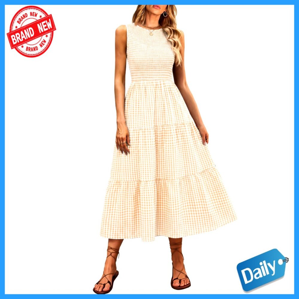 Sleeveless Maxi Dress with Smocked Bodice, Tiered Skirt, Pockets, Regular Fit